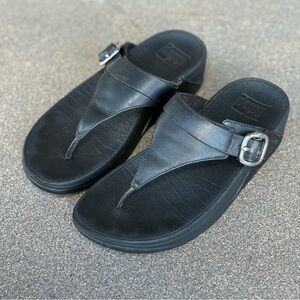 FitFlops Black Leather Sandals with Silver Buckle